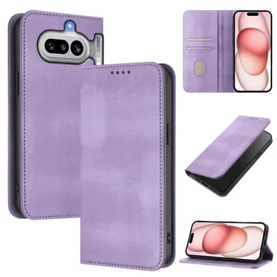 Produktbild von Handyhülle für Nothing Phone 4A, Vintage Leder RFID Schutz Kartenfach Standfunktion Magnetische Klapphülle Violett