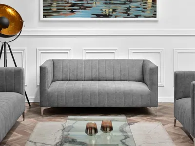 Zdjęcie produktu dla Sofa dwuosobowa ALANZO - szary / chrom