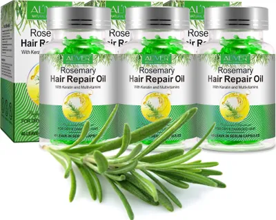Image de Huile essentielle de romarin avec kératine et vitamines pour la croissance des cheveux Soins capillaires en gélules Bio Vegan, 3x 40 gélules