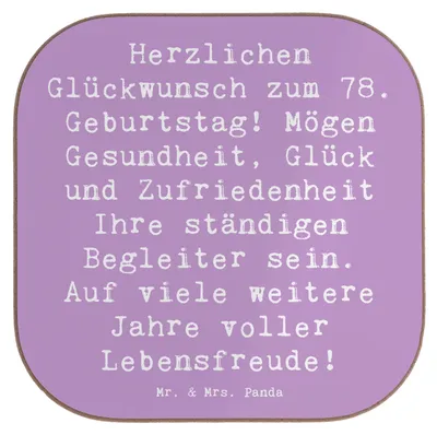 Produktbild von Mr. & Mrs. Panda Untersetzer für Gläser Spruch 78. Geburtstag - Lavendeltraum - Geschenk, 78 Jahre alt, Glück, Tischuntersetzer, Happy Birthday, Coaster, Glückwunsch