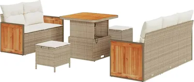 Image de Ensemble de canapés de jardin vidaXL, 10 pièces, couleur beige et crème, en résine tressée (polyrotin), capacité de 7 personnes
