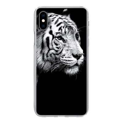 Produktbild von MuchoWow® Handyhülle Schutzhülle Hülle für iPhone Xs Studioaufnahme eines weißen Tigers auf schwarzem Hintergrund Silikon Softcase Handy Hülle - Handytasche