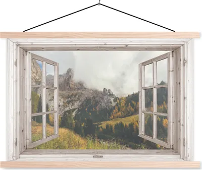 Produktbild von MuchoWow® Textilposter Aussicht - Wald - Herbst 60x40 cm mit holzfarbenen Rahmen - Bilder