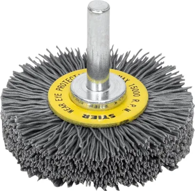 Produktbild von STIER Rundbürste Scheibenbürste, 26 mm, für Bohrmaschine Geradschleifer, 6 mm Schaft, Drahtstärke 0,6 mm, gewellt, Siliziumkarbid