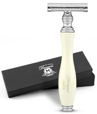 Produktbild von Nassrasierer Zweischneidiger Rasierhobel für Damen und Herren, Elfenbein, Metall pack, Rutschfester verstellbarer Rasierhobel aus Holz