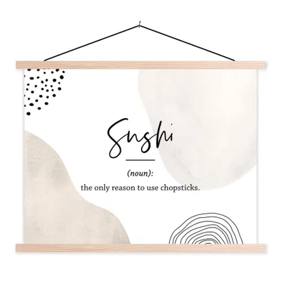Produktbild von MuchoWow® Textilposter Sprichwörter - Sushi - Wörterbuch - Zitate - Sushi-Definition 60x45 cm mit holzfarbenen Rahmen - Bild