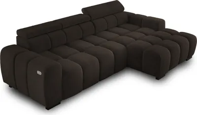Produktbild von Ecksofa OMBO 285x168x77/97 cm, Rechte Seite Mit Schlaffunktion, Elektrisch Ausziehbarer Sitzfläche, Verstellbaren Kopfstützen, Dunklen Buchenholzfüßen, Hydrophobem SALVADOR-Bezugstoff - Grau