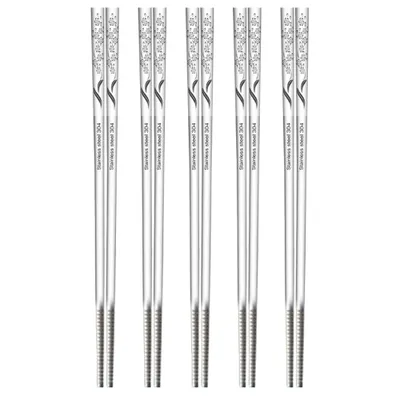 Produktbild von Wiederverwendbare 5 Paar Essstäbchen aus Edelstahl, spülmaschinenfest, quadratisch, leicht, rutschfest, Geschenkset(Form3)
