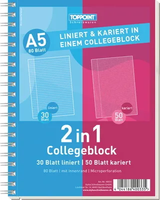 Produktbild von 6x Duo Collegeblock DIN A5 50 Bl. kariert 30 Bl liniert