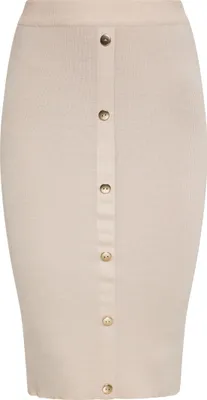Produktbild von Damen High-Waist Rock, Beige, Größe L, mit vertikaler Knopfleiste und geradem Saum