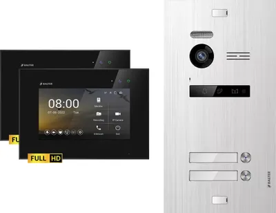 Produktbild von BALTER EVO HD Silber Video Türsprechanlage Set 2 Teilnehmer 2x 7" Monitor Schwarz
