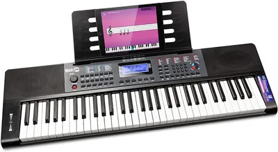 Immagine prodotto di RockJam Pianoforte a tastiera a 61 tasti con pitch bend, alimentatore, leggio, adesivi per spartiti di pianoforte ed esercizi Simply Piano