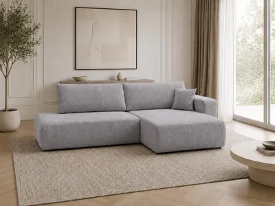 Produktbild von VENASI SOHO Ecksofa mit Schlaffunktion und Bettkasten, Cordstoff Grau, rechts