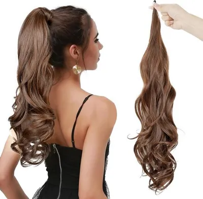 Produktbild von Pferdeschwanz-Extensions Braun - Schwarze Haarverlängerungen - Wickel-Pferdeschwanz-Haarverlängerung - Haarverlängerung - Haarteil - 75 cm