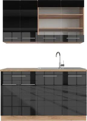 Produktbild von Singleküche Vicco Fame-Line Anthrazit Hochglanz/Goldkraft Eiche 140 cm ohne Arbeitsplatte, Model 38637