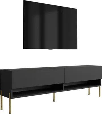 Zdjęcie produktu dla Szafka RTV 170 cm czarny mat, proste złote nogi, 170 × 32 × 52 cm