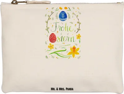 Produktbild von Mr. & Mrs. Panda Pouch Ostern Frohe Ostern Grösse XL Große - Weiß - Geschenk, Bemalte Ostereier, Osterei, Federmappe, Schminktasche, Ostergrüße, Mäppchen, Osterblume