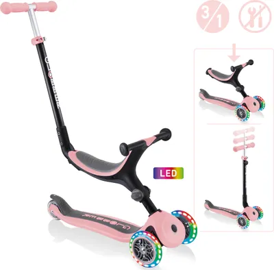 Produktbild von GLOBBER GO-UP FOLDABLE LIGHTS – 3 in 1 Dreirad, 120/80 mm, ABEC 5, 3-rädrig, höhenverstellbar, LED-Rollen, pastellrosa
