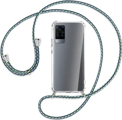 Produktbild von Handykette Backcover-Schutzhülle mit Band (Metall silberfarben) für vivo X60 Pro - grün/blau/weiß