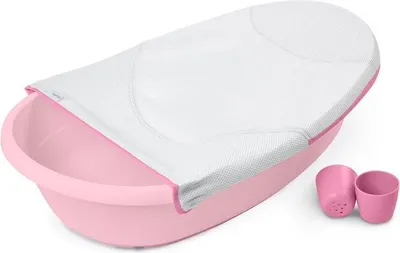 Productafbeelding van INGENUITY: Extra groot bad voor baby's, roze, met verstelbare hoogte. Babyhangmat, babysitje, 2 waterspeelgoedjes. Geschikt voor kinderen van 0 tot 24 maanden