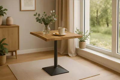 Produktbild von Bistrotisch Baumkante Mangoholz massiv naturfarben 60 x 60 cm Säulengestell schwarz INES