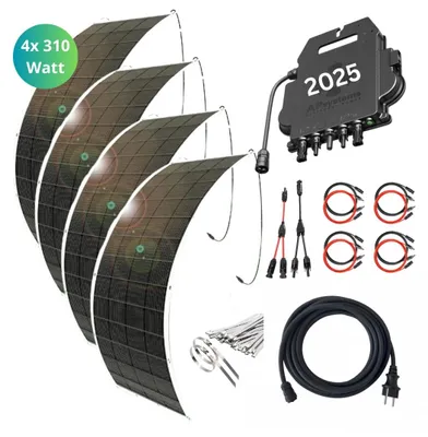 Produktbild von MYVOLTAICS Balkonkraftwerk MyUltraleicht 1240 Watt, mit 4 Modulen je nur 5kg, APsystems Wechselrichter WLAN 800 Watt, Steckerfertig - einstecken. fertig. - 5m