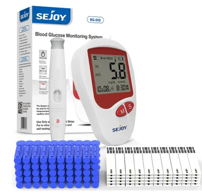 Produktbild von Blutzucker-Testkit - Blutzuckermessgerät - 50 Teststreifen - 50 Lanzetten - Ergebnis in 5 Sekunden - Schmerzarmes Stechen - Rot