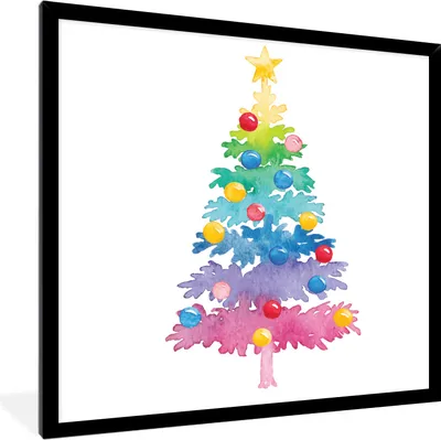 Produktbild von MuchoWow® MuchoWow® Gerahmtes Poster Illustration - Weihnachten - Weihnachtsbaum 40x40 cm - Poster mit zchwarzem Bilderrahmen - Mit Rahmen - Wanddekoration Schlafzimmer