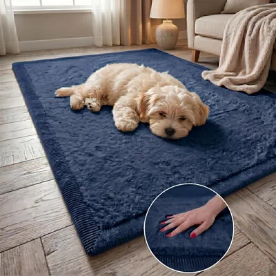 Produktbild von PUFFY SOFT Teppich Dunkelblau 80x150 cm Extra Flauschiger Hochflor Teppich 40 mm Kaninchenfell-Optik Rutschfest Weich Antistatisch Wohnzimmer