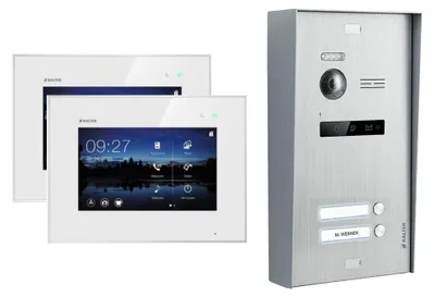 Produktbild von Aufputz Video Türsprechanlage BALTER EVO 2-Draht BUS Komplettsystem für 2-Familienhaus Weiß Silber