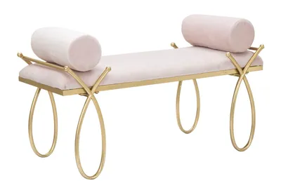 Immagine prodotto di Panca Ribbon Glam Rosa - Seduta imbottita in velluto con struttura in ferro dorato, 112,5x49x53 cm - Style Collection Parent SKU 940