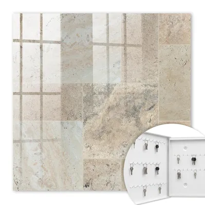 Produktbild von Metall Schlüsselkasten 30 x 30 cm - weißer Schlüsselschrank zur Wandmontage - wandhängende Schlüsselbox mit Tür - nach links öffnend - Schlüsselaufbewahrung für Flur - Büro - Arbeitszimmer - Werkstatt - Garage - Marmorfliesen