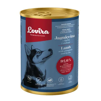 Zdjęcie produktu dla Mokra Karma dla Psów LOVIRA Jagnięcina z Dynią i ziołami 92,6% mięsa 400g