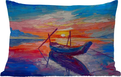 Produktbild von MuchoWow® Outdoor Kissen - Malerei - Boot - Ölfarbe - Wasser - 50x30 cm - Wetterfest - Lounge Kissen - Sofa kissen - Wohnzimmer Dekoration