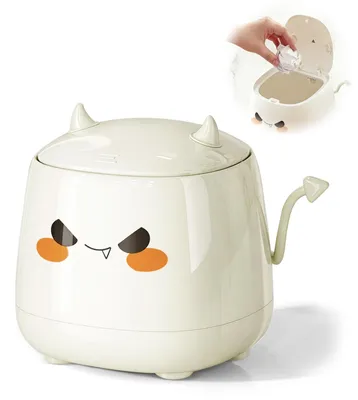 Tischabfalleimer mit Deckel, Mini-Mülleimer, Cartoon-Design, beige, 4 l