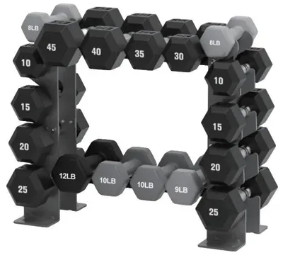 Produktbild von Hantelablage, Stahlrahmen, 48 x 24 x 36 Zoll, unterstützt bis zu 600 lbs, geeignet für verschiedene Hantelgrößen, rutschfeste Gummifüße