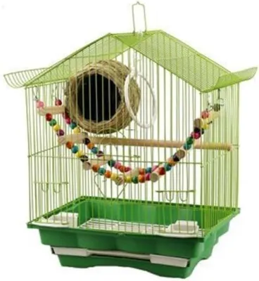 Imagen del producto de Jaula para pájaros, jaula metálica con bandeja para pájaros pequeños, 28x21x37 cm (verde)