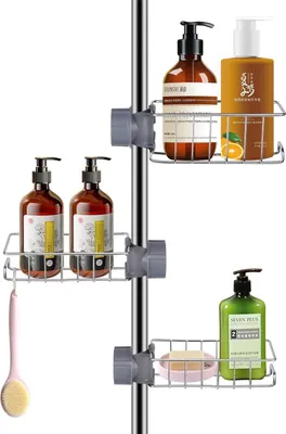 Produktbild von Duschregal für Duschstange - Edelstahl - Ohne Bohren - Eifschaal - 18-27 mm Stange - Set von 3