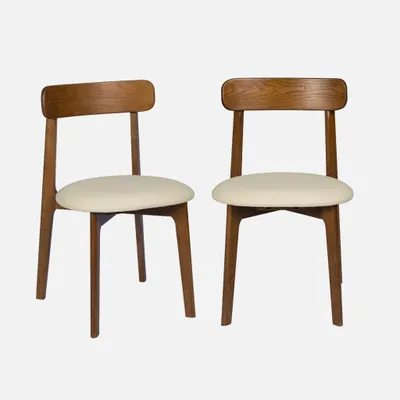 Immagine prodotto di Set 2 sedie vintage in legno di hevea e Pelle finta, Noce