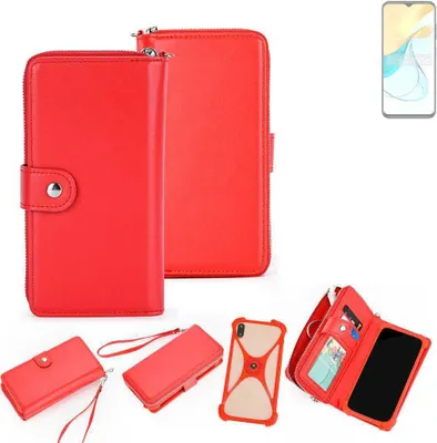 Produktbild von K-S-Trade 2in1 Schutzhülle Portemonnee Handyhülle mit Bumper kompatibel mit ZTE Blade V50s Hülle Case Etui Geldbörse Smartphone rot (1x)