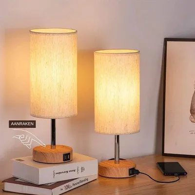 Produktbild von Dimbare USB Tafellampen Set - 3 Lichtfarben - Stilvolle Kunststofflampen - Inklusive LED-Lampen - Ideal für Schlafzimmer & Büro