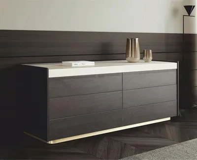 Produktbild von Casa Padrino Luxus Kommode Dunkelbraun / Creme / Messing 150 cm - Schlafzimmer Möbel