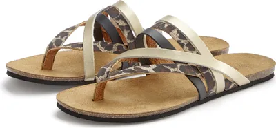 Produktbild von LASCANA Zehentrenner Sommerschuh, offener Schuh, Pantolette, Sandale, schwarz/leo Größe 39