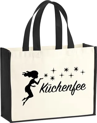 Produktbild von Huuraa Jutetasche Küchenfee Sternenstaub 21 Liter Black Jute und Baumwolle Einkaufstasche Geschenkidee