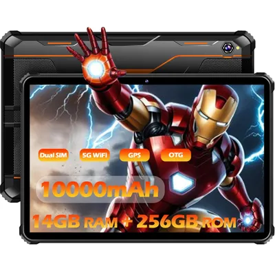 OUKITEL RT5 Outdoor Tablet 10000mAh 14GB+256GB (1TB Erweiterbar) 10.1 Zoll FHD+ Android 13 Robustes Tablet PC IP68 Dual SIM 4G/5G-WiFi/GPS/OTG,Orange
