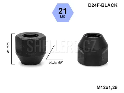 Obrázok produktu pre Matica kolesa M12x1,25 s otvoreným kužeľom, kľúč 21, čierna, D24F-BLACK, výška 21