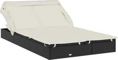 Produktbild von vidaXL 2-Personen-Sonnenliege mit Dach Schwarz 213x118x97 Poly Rattan