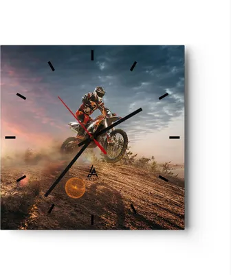 Produktbild von Wanduhr - Quadrat - Glasuhr - Motor Reiten Helm - 40x40cm - Schleichendes Uhrwerk - Lautlos - zum Aufhängen bereit - Dekoration Modern - Wanddekoration aus Glas - C3AC40x40-3475
