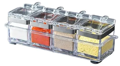 Produktbild von Set mit 4 transparenten Gewürzbehältern mit Deckeln