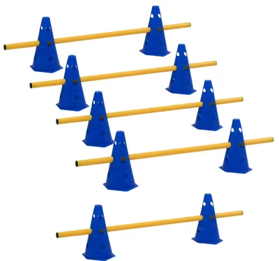 Produktbild von baumarktplus Trainingszubehör Hobby Horsing Agility, höhenverstellbar, 15-teilig, Blau, Polyethylen, sechseckiger Standfuß, 23 cm, Höhen 6.5 cm / 13.0 cm / 19.5 cm